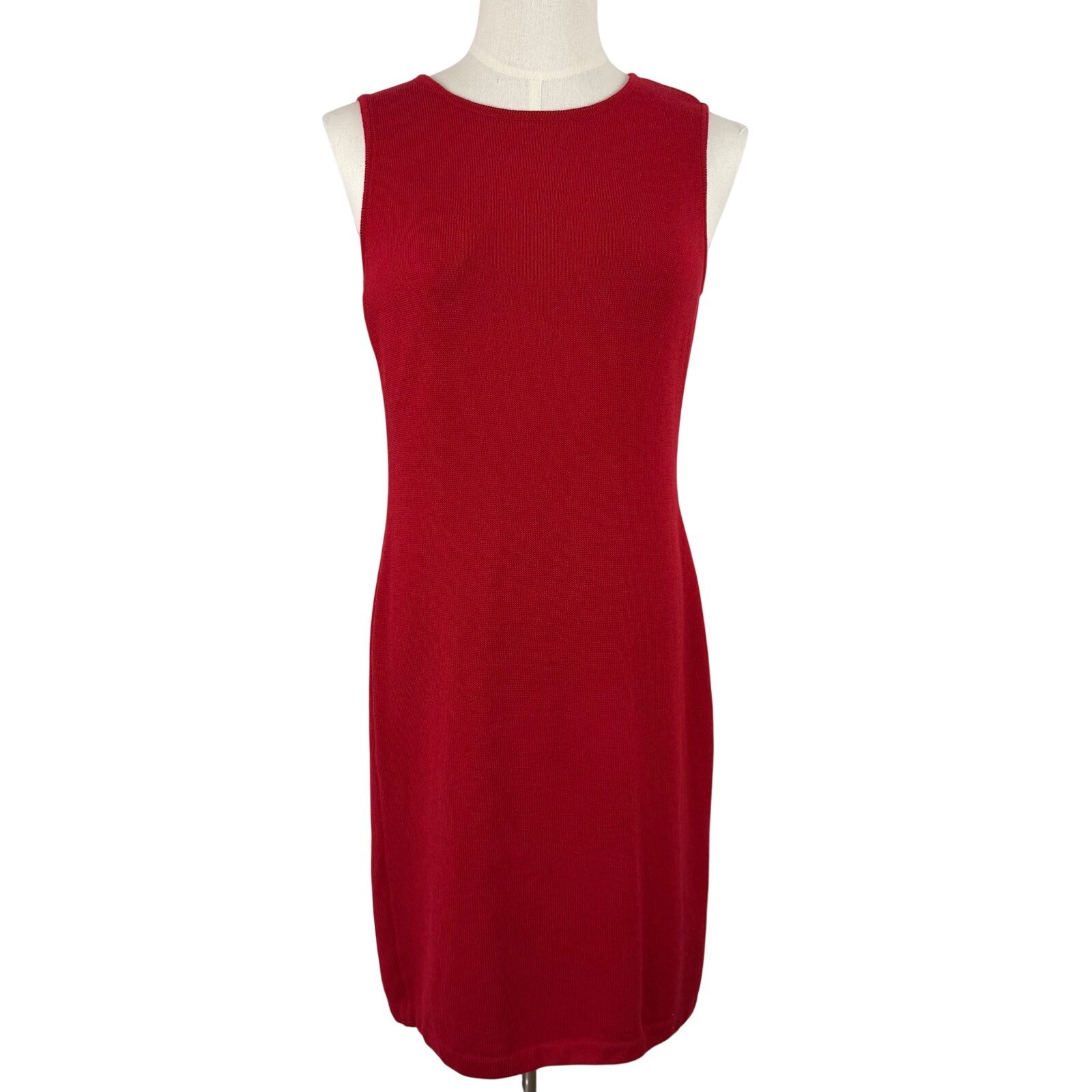 St. John Collection Knit Sheath Dress Knee-Length Red Sleeveless Size 12